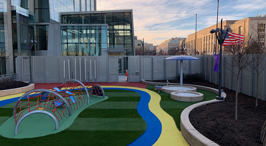 Artificial grass playground installed at government building